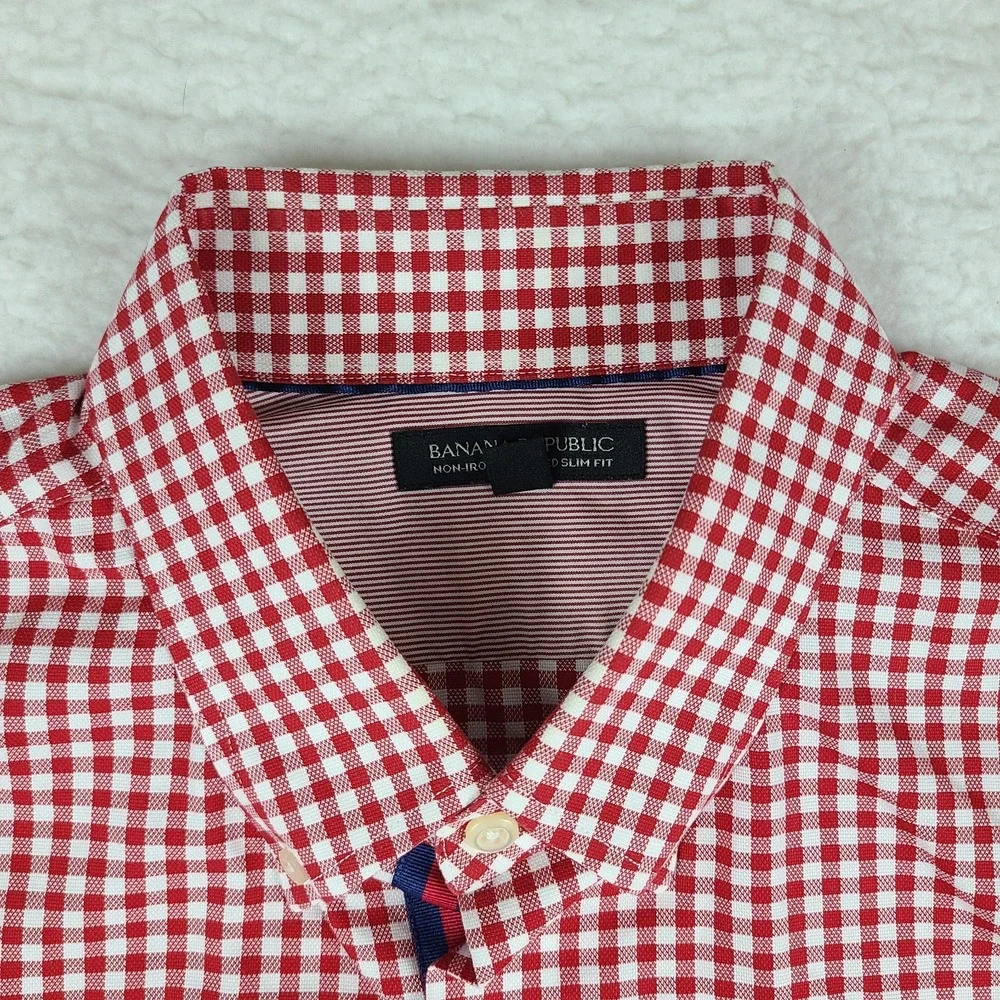 Banana Republic Dress Shirt Men XL Dark Red Non Iron Tailored Slim Fit Button Up
